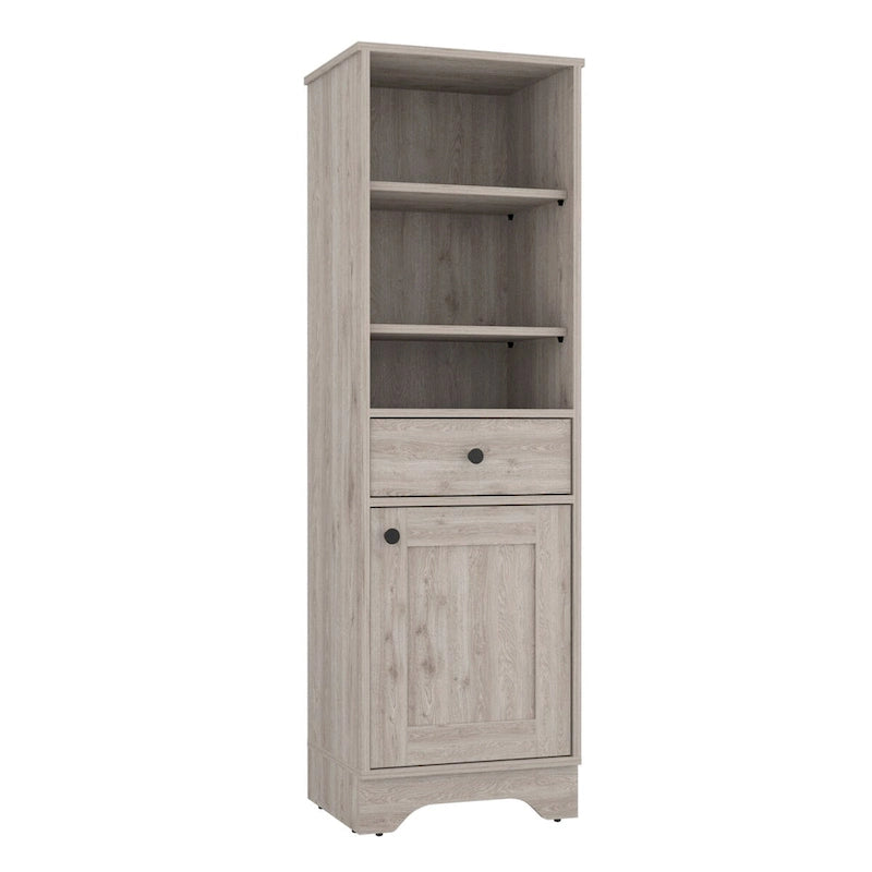 Armario de baño de suelo con dos estantes interiores, dos estantes abiertos y una puerta, para el baño, la cocina o el salón