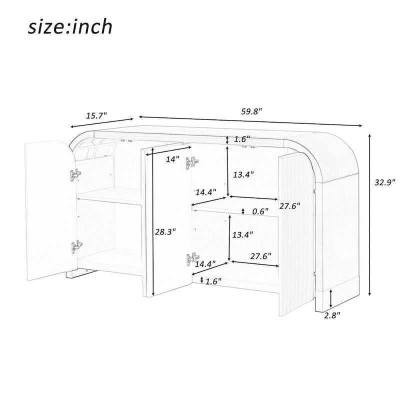 Schrank mit 4 Türen, geschwungenem Eckdesign und gewellten Türfronten