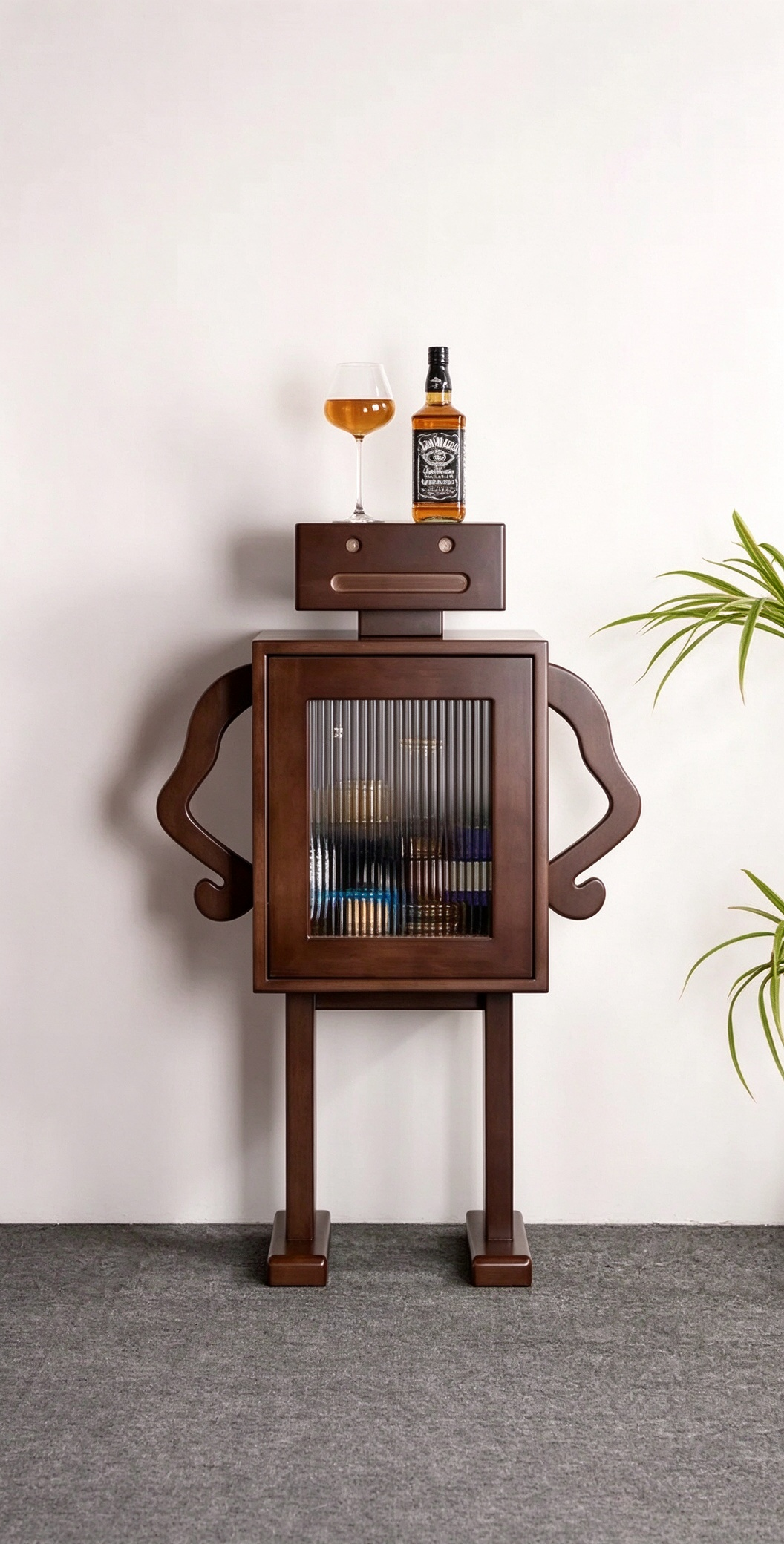 Armario de almacenamiento Robot de madera de 42 con botellero